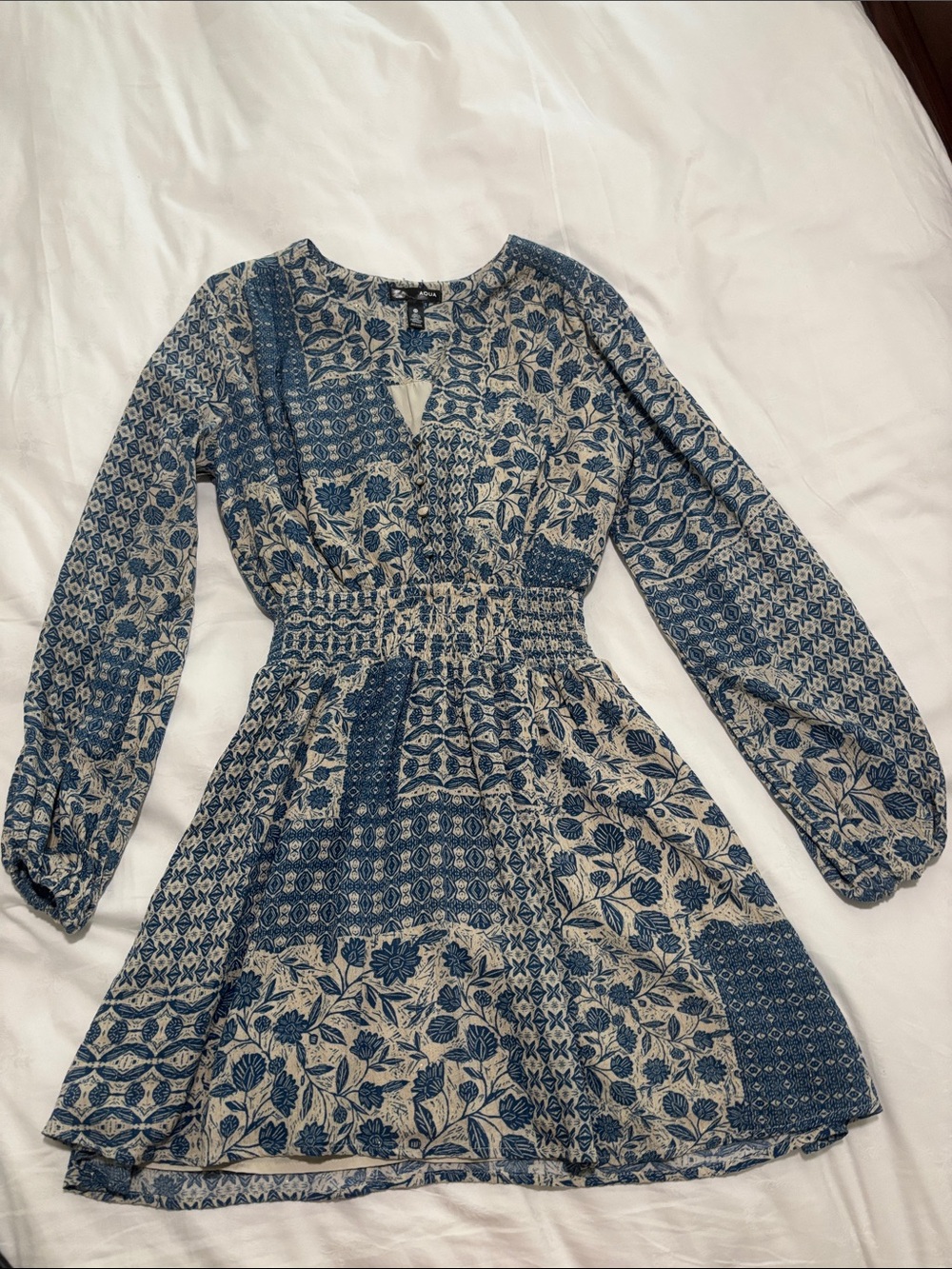Aqua Patchwork Print Mini Dress